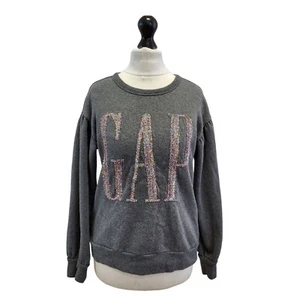Gap Sports Sweatshirt Grey Glittery Logo Crew Neck UK Girl's 14-16 Yrs ZZ568 - Picture 1 of 4
