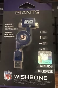 New York NY Giants - WISHBONE - MINI & MICRO RETRACTABLE CHARGE AND SYNC CABLE - Picture 1 of 2