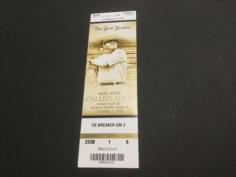 YANKEES 2012 TICKET STUB "TIE BREAKER" COVER: BABE RUTH CALLED SHOT~SGA Cover