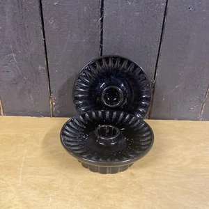 Vintage HTF Frankoma Pottery MCM Candle Holders Black EXCELLENT COND. - Picture 1 of 6