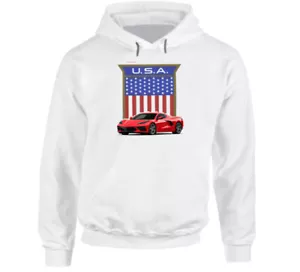 Felpa con cappuccio C8 2020 Red Corvette bandiera americana Usa regalo premium - Foto 1 di 4