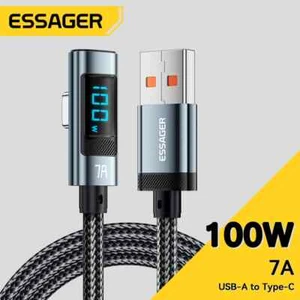 Essager 100W USB C Cable Fast Charge Digital Display Elbow USB A To Type C Cable - Picture 1 of 8