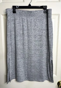 NWT GAP Size L LP Light Gray Softspun Midi Straight Soft Knit Skirt Side Slits - Picture 1 of 6