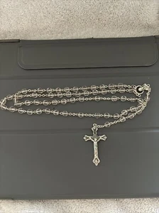 Clear Glass Beads Catholic Rosary Necklace 14” - Picture 1 of 6