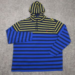 Polo Ralph Lauren Sweater Adult 2XB Blue Yellow Striped Hoodie Sweatshirt Pony