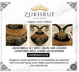 Indisch Pakistanisch Grün Farbe Halskette Choker Ohrring Set Hochzeit Bollywood - Bild 1 von 23