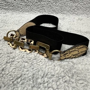 Chico’s Genuine Snake Belt Womens M Stretch Black Brown Gold Tone Buckle - Picture 1 of 9