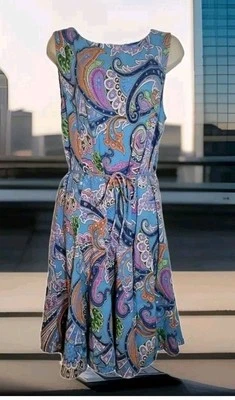 Vestido justo Lauren Ralph Lauren tamanho XL retrô paisley sem mangas - Imagem 1 de 3