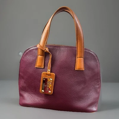 Bolso Cartera Valentina Borgoña y Marrón Cuero Bordeado Cúpula Foto 1 de 4