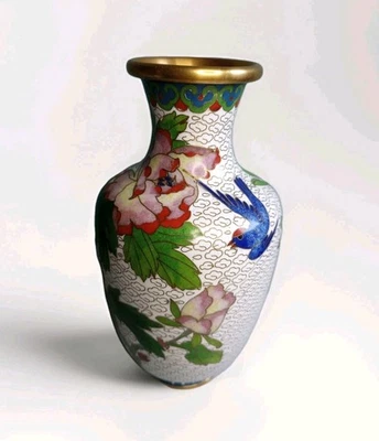 Vaso de flores chinês padrão nuvem design flor e pássaro esmalte Cloisonne  - Imagem 1 de 4