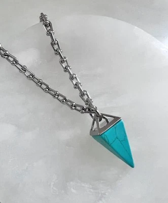 Turquoise Necklace Turquoise Pendant Silver Chain Necklace Gemstone Necklace - Image 1 of 4