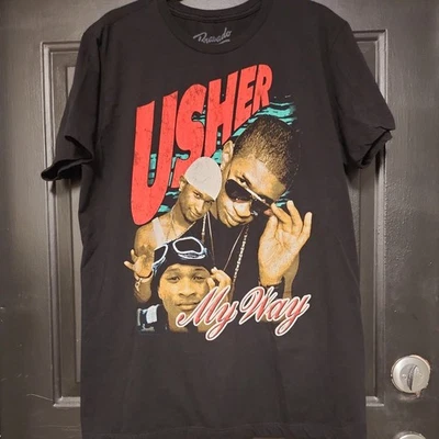 USHER My Way T-Shirt Large Rap R&B Hip-Hop Music Short Sleeve Black Tee Cotton - Image 1 of 4
