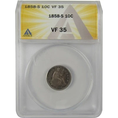 1858 S Seated Liberty Dime VF 35 ANACS Silver 10c Coin SKU:I20784 - Image 1 of 4