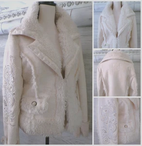 Y2k Penny Lane Jacket XL Faux suede Fur Sherpa w Bling on Sleeve Wilsons Leather - Picture 1 of 24