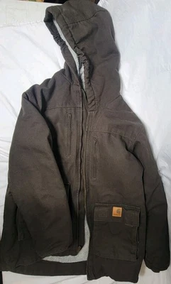 Carhartt Canvas Chore Coat Brown YOUTH Kids Size L Sherpa Lined Hooded - Image 1 of 4