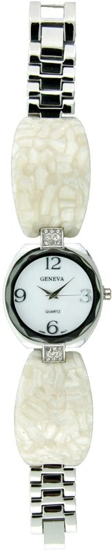RELOJ GINEBRA BLANCO RESINA ACRÍLICA + TONO PLATA PULSERA ESFERA FREGONA - NUEVO Foto 1 de 1