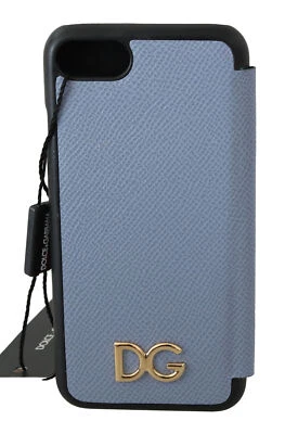 Funda frontal para teléfono DOLCE & GABBANA cuero azul dorado logotipo DG iPhone 7-8 $350 Foto 1 de 4