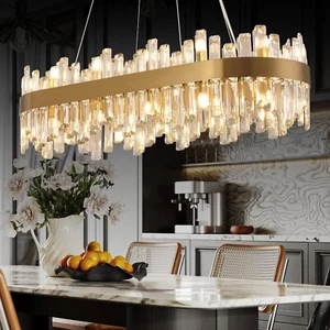 Rectangular Brass Gold Raindrop Chandelier 24 Lights Oval Flush Mount Pendant - Picture 1 of 23