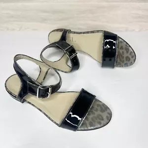 AGL ATTILIO GIUSTI LEOMBRUNI Black Patent Leather Leopard Accent Sandals Size 6 - Picture 1 of 15