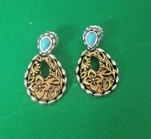 Vintage Carolyn Pollack Sterling, Cooper, Brass Post Earrings. 1 1/4" X 3/4' - Picture 1 of 5