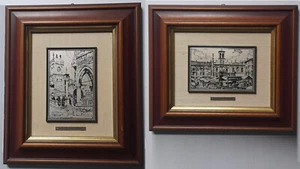 2 pretty paintings Udine Piazza Matteotti and Libertà silver plate hallmark 800 - Picture 1 of 7