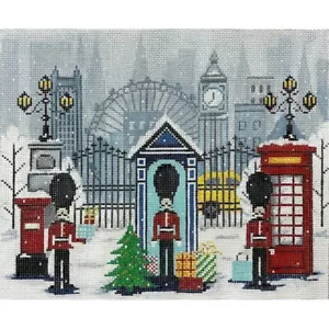 Needlepoint Handpainted Christmas Alice Peterson London Soldier Scene 12x10 - Picture 1 of 4