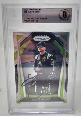 Tarjeta Beckett Slabbed Nascar 2020 Panini Prizm firmada autografiada por Kurt Busch Foto 1 de 4