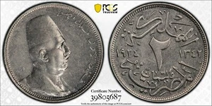 EGYPT , SPECIMEN 2 MILLIEMES KING FUAD 1924 PCGS SP 58 ( ST1B ) , RARE - Picture 1 of 1