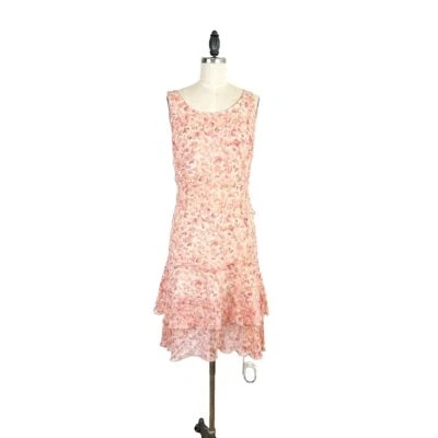Vestido Petite Sophisticate De Colección Años 90 Floral Femenino Con Cordones En Niveles Fluido Hada Foto 1 de 4