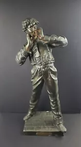 Antica Statua C. Masse 21" Spelter Metallo Le Fumeur Fumatore Sigari 1900 Francia - Foto 1 di 12