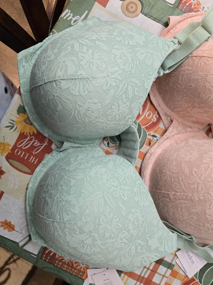 New! AUDEN Womens Lined Underwire Back Close Nursing Bras Pink & Green 40DDD - Image 1 of 4