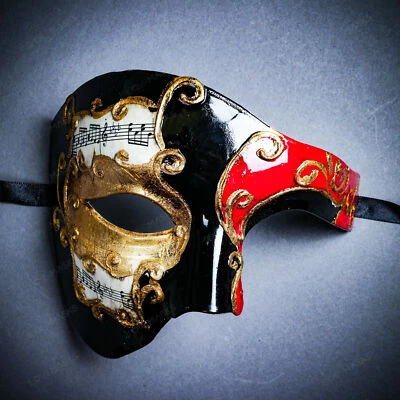 NEW Phantom Of The Opera Musical Masquerade Venetian Men Full Mask - Black Red - Image 1 of 4