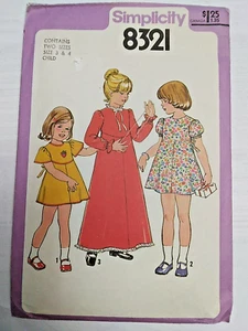 Dress Long Short Girls 3 4 3T 4T Simplicity 8321 Sewing Pattern VTG 70s CUT - Picture 1 of 8