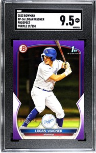 2023 Bowman Prospects /250 Purple Border 1st Logan Wagner LA Dodgers SGC 9.5
