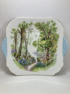 Piatto da torta con manico Shelley "Woodland" 13348 - Fine Bone China England - Foto 1 di 13