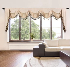 ELKCA Thick Chenille Curtains Valance for Living Room Beige Waterfall Valance fo - Picture 1 of 3