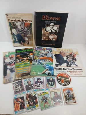 1970s 80s Cleveland Browns Football Lot -  Cards, Books, Sports Illustrated, Pin - Image 1 of 4