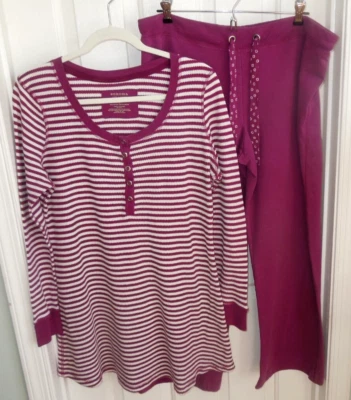 SUAVE CÓMODO PÚRPURA BLANCO RAYAS SONOMA MUJER ALGODÓN PUNTO PIJAMA CONJUNTO TALLA GRANDE Foto 1 de 3