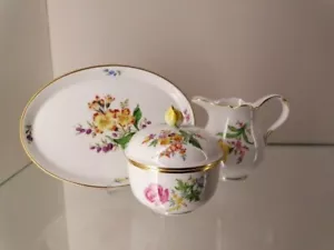 Azúcar Meissen jarra de leche en bandeja mejor pintura floral excelente estado - Imagen 1 de 14