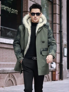 Parker Men's Winter Velvet Thickened Removable Liner New Fur Mid-length Jacket - Picture 1 of 28