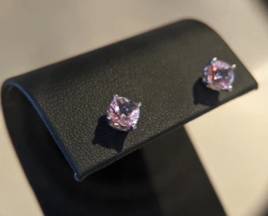 14K Solid White Gold 6x6 Pink Topaz Stud Post Earrings - Picture 1 of 11