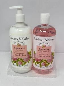 Crabtree & Evelyn Rosewater Bath & Shower Gel Body Lotion w/ Pump Set 16.9oz New - Picture 1 of 6