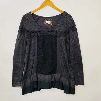 Túnica para mujer Anthropologie Meadow Rue boho grande gris encaje bordado Foto 1 de 4