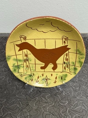1988 Breininger Redware Pottery 7” Plate with Bird Made on a Rainy Evening - Image 1 of 4