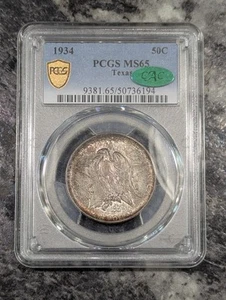1934Texas Centennial Commemorative Half Dollar PCGS MS 65 CAC Sticker Toning - Picture 1 of 7