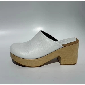 Rachel Comey Blaring Clog Size 8 White Nappa Leather Natural Wood NIB Clogs - Picture 1 of 20