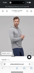 Unbound Merino Men’s Cashmere Hoodie Grey Size Large $235 MSRP - Picture 1 of 8