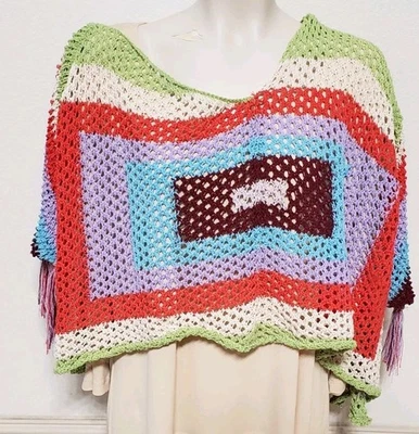 Womens Multi Crotchet Off The Shoulder Top Fringe Sleeves Boho Festival Hippie  - Image 1 of 4