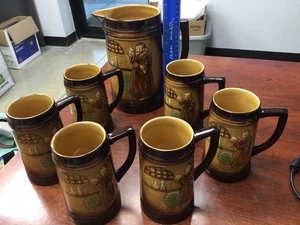 Rare Vintage Moriyami Monk / Friar Pitcher With 6 Mugs Made in Japan Very Nice - Picture 1 of 19