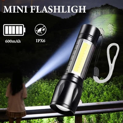 +USB Wiederaufladbare Taschenlampe Mini Taschenblitz Licht COB LED R3H6 - Bild 1 von 4